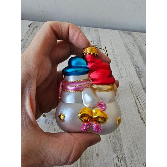 Glass snowman candy cane ornament set litter blue red pink - Picture 9 of 9